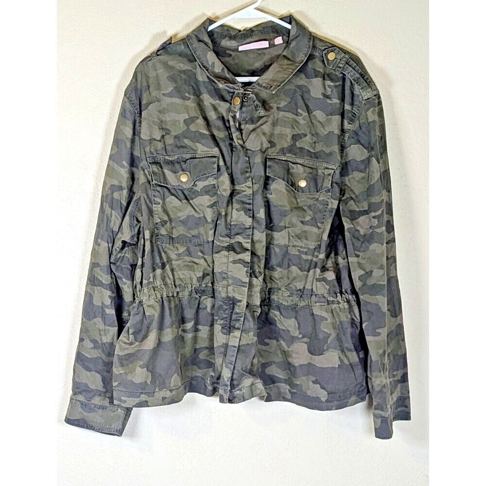 EVRI Camouflage Field Jacket Women Plus 3X Zip Front Cinched Waist Utility